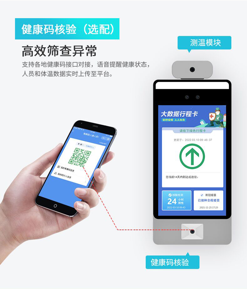 健康碼身份證測溫核驗設備系列F6 智能人臉識別測溫健康碼核驗閘機通道立柱款